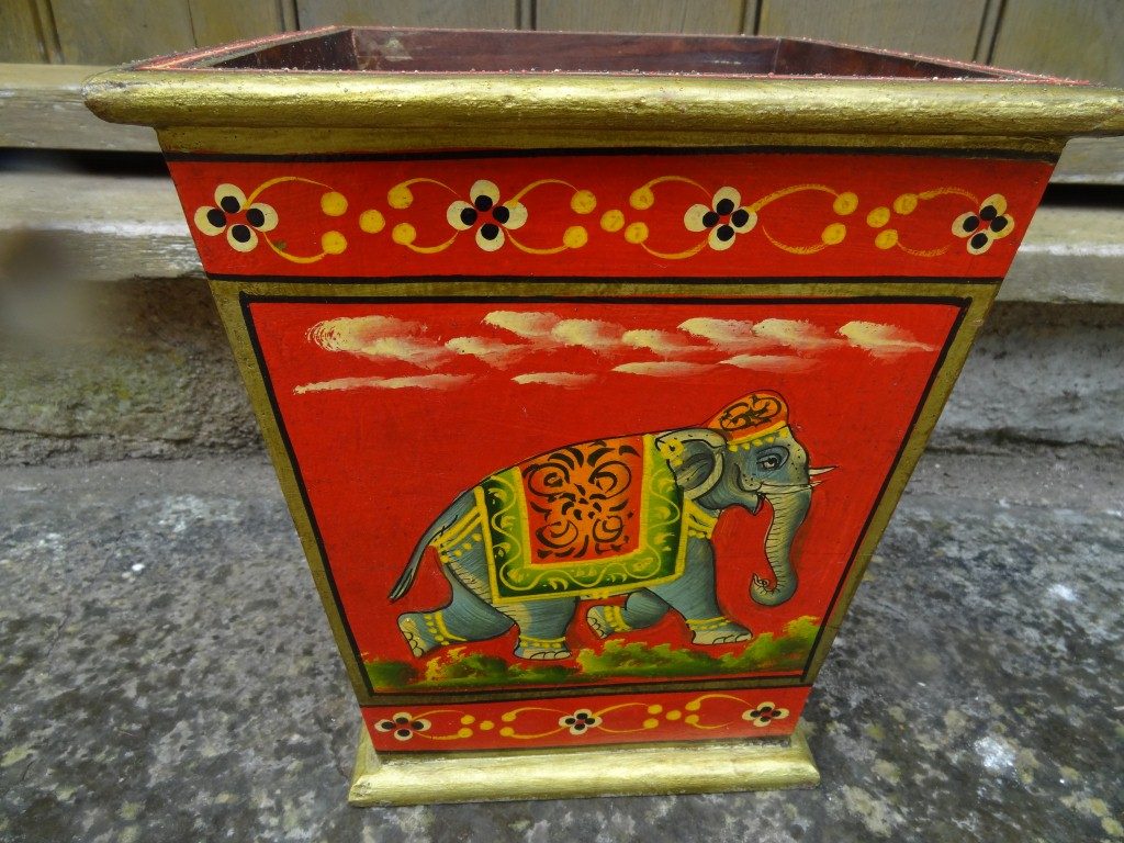 Painted wood planter from Rajasthan