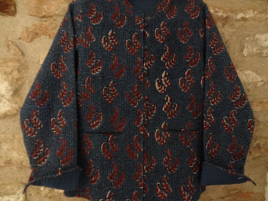 Block printed Indian cotton lightly quilted jacket