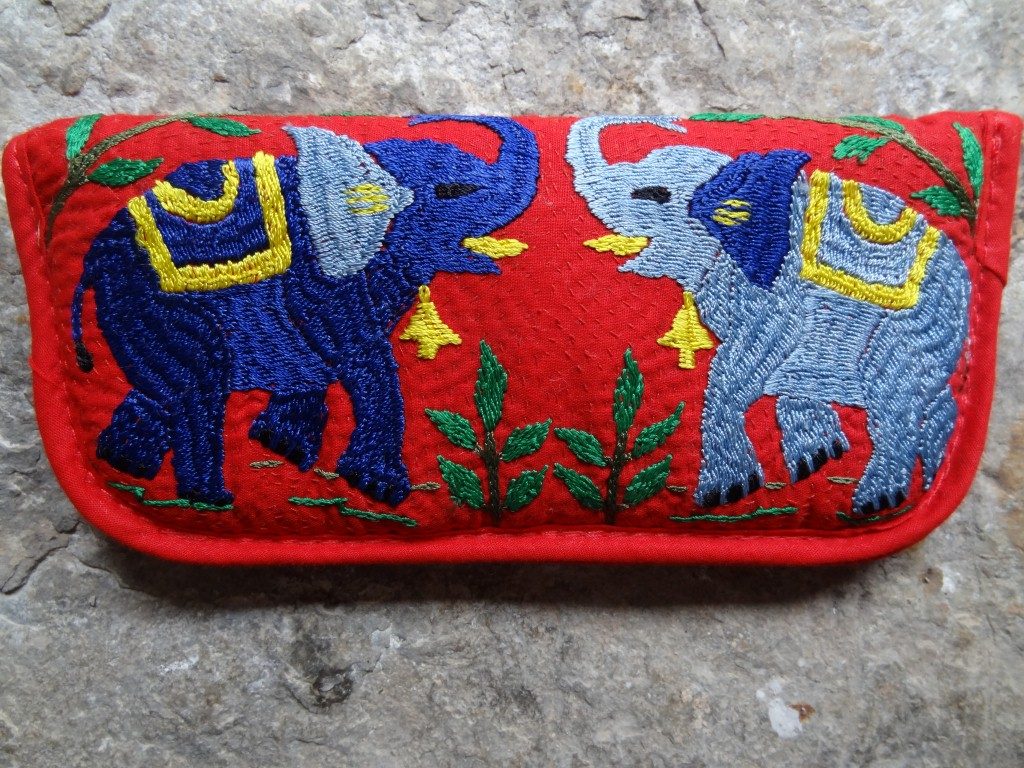 Hand embroidered "elephant" spectacle case
