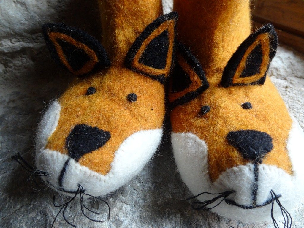 Felt fox slippers from Nepal