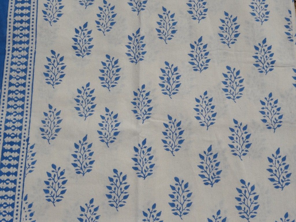 Blue leaf" block print tablecloth/bedspread