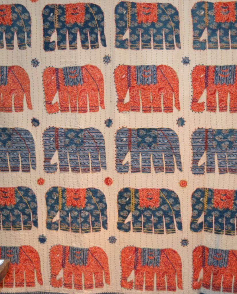Oriental Block Printed Elephant Design Bedspread